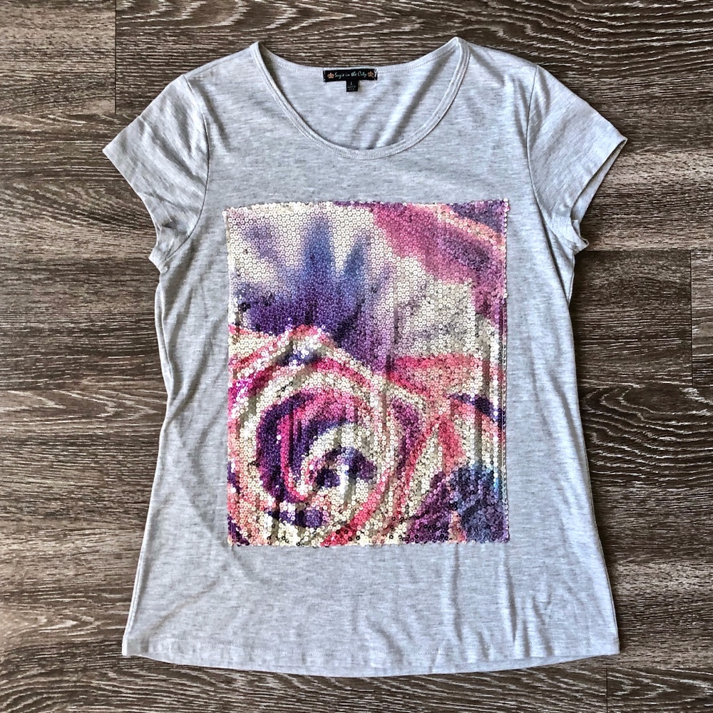 NEW Gray Short Sleeve T - Shirt with Sequins